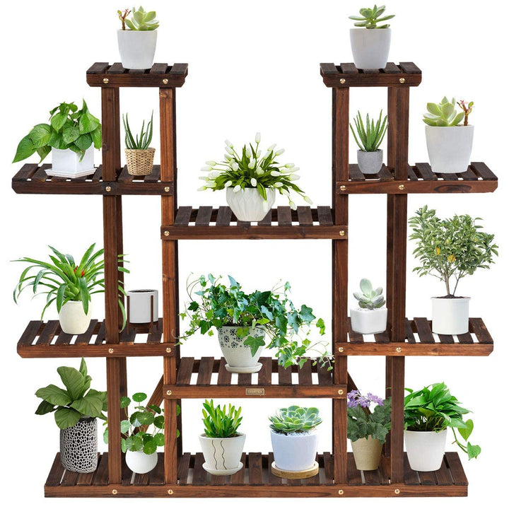 COSTWAY Pflanzenregal Blumenregal, Blumenständer Holz, Blumentreppe Garten, Pflanzentreppe mehrstöck