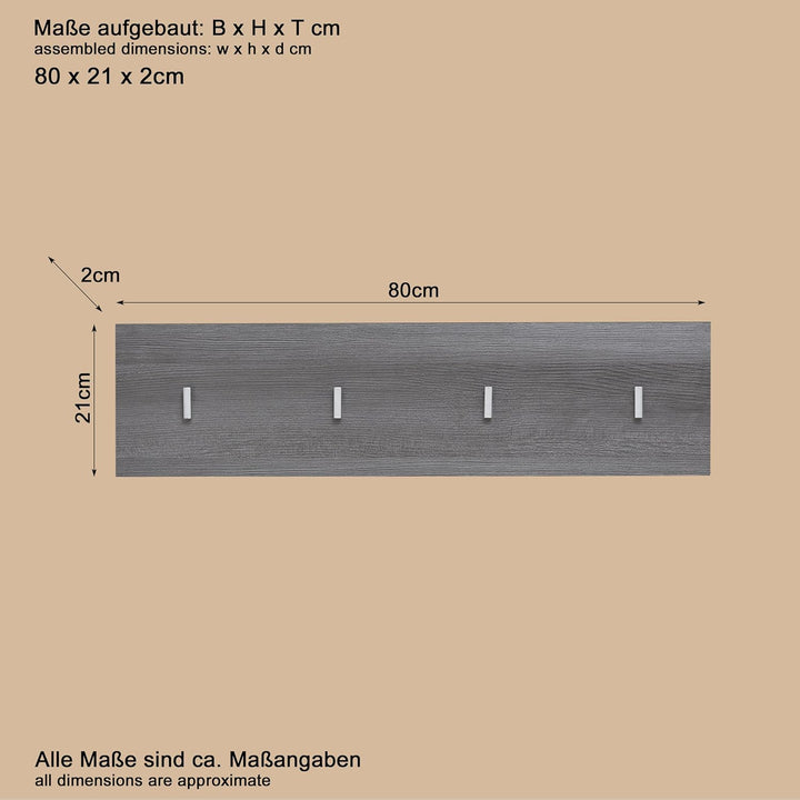trendteam smart living - Garderobenpaneel Paneel - Garderobe - Line - Aufbaumass (BxHxT) 80 x 21 x 2