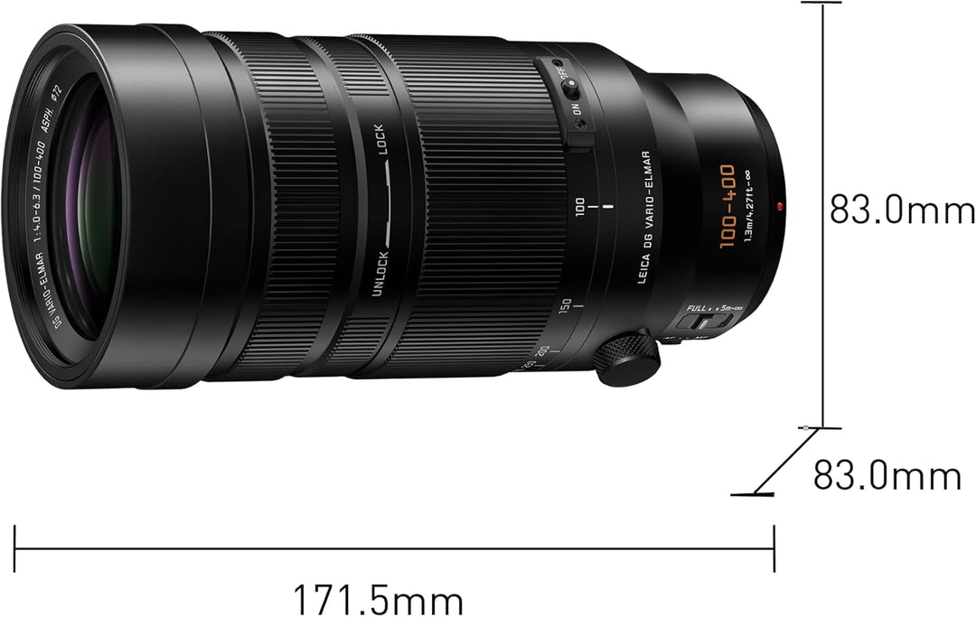 Panasonic Lumix H-RSA100400E Leica DG Vario-Elmar 100-400 mm Ultra Zoom F4.0-6.3 Objektiv, Micro Fou