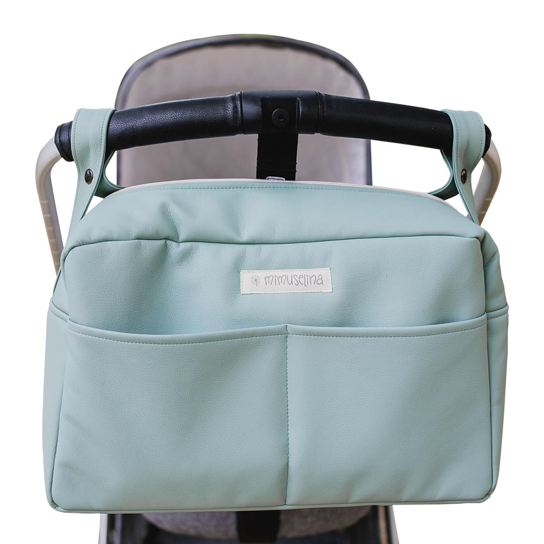 MIMUSELINA Kinderwagentasche aus Kunstleder | Grosse Kinderwagen Organizer Wasserdicht mit 7 Fächern