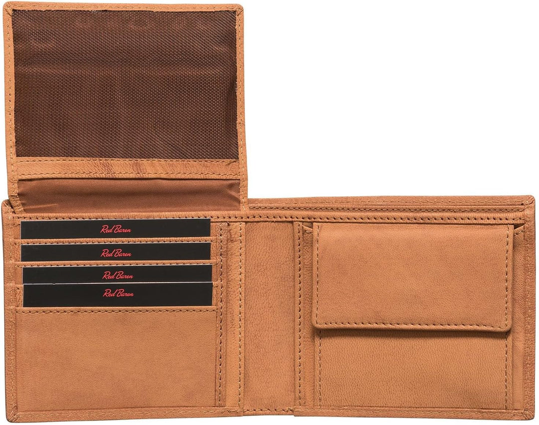 Red Baron Portemonnaie Geldbörse Herren Elegantes Design Braun - mit Fach für EIN Einkaufswagenchip