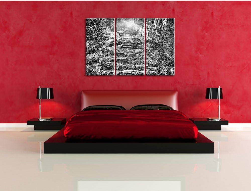 Pixxprint Schöne alte Steintreppe als Leinwandbild/Grösse: 3 Teilig (120x80) cm/Wandbild/Kunstdruck/