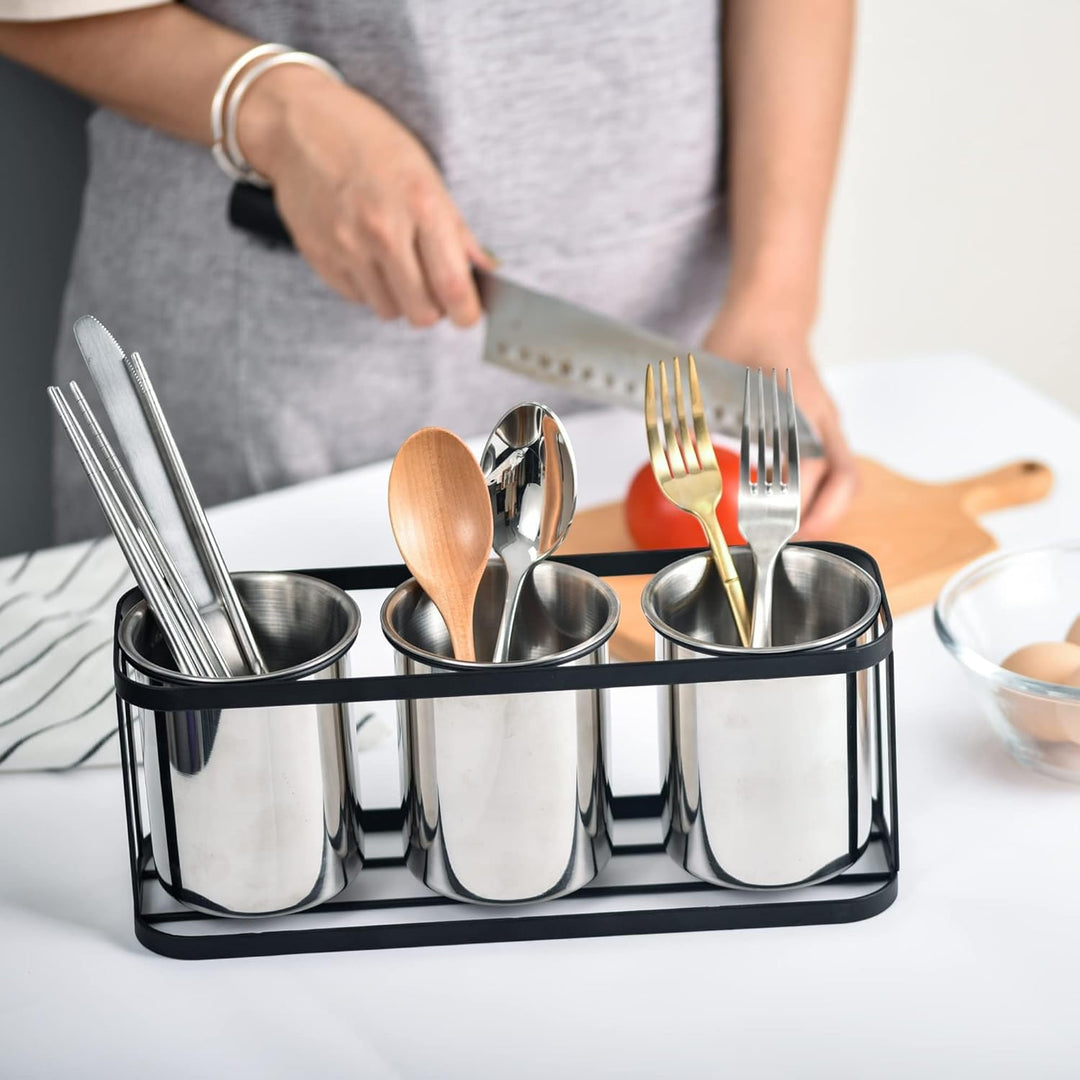 IMEEA Besteckhalter SUS304 Edelstahl Besteckkorb Besteckbehälter Küchen Utensilienhalter mit Metalls