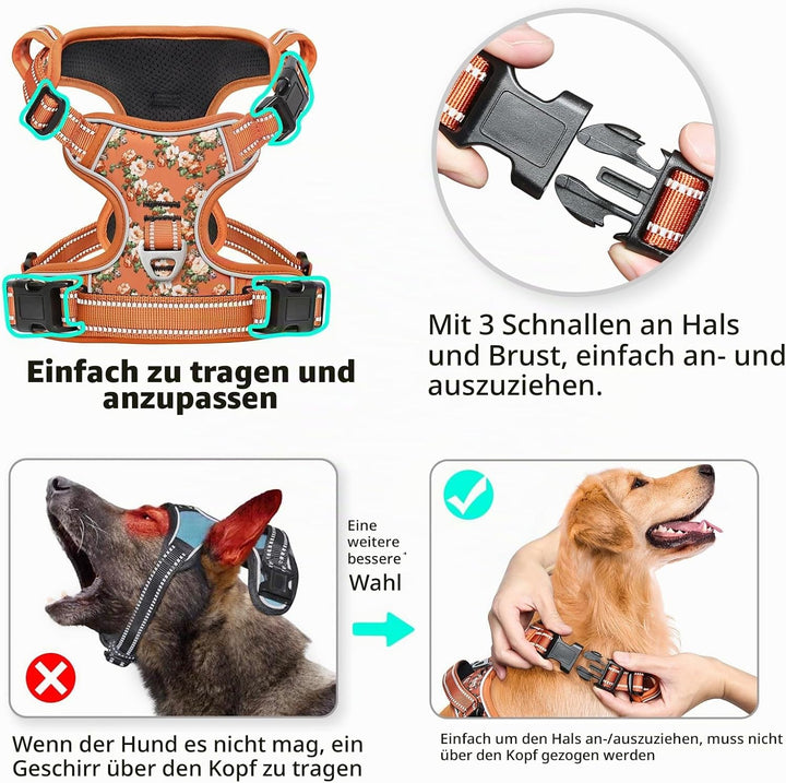 HEELE Hundegeschirr für Mittelgrosse Hunde, Weich Atmungsaktiv Einstellbar Reflektierend Anti Zug Hu