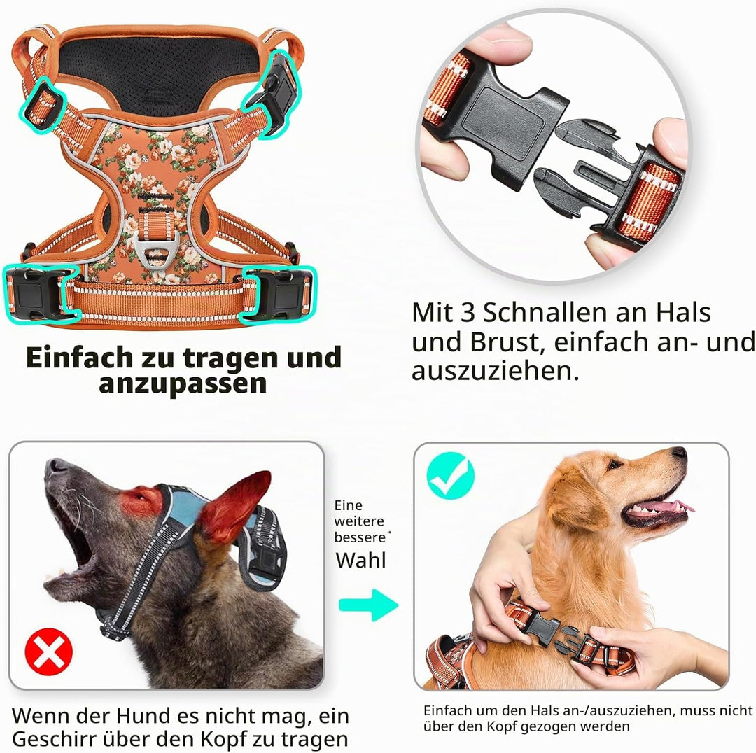 HEELE Hundegeschirr für grosse Hunde, Weich Atmungsaktiv Einstellbar Reflektierend Anti Zug Hundeges