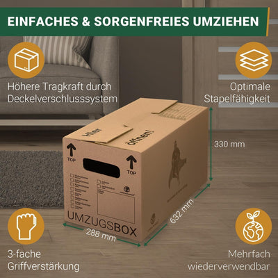 BB-Verpackungen 20 x Umzugskarton aus recycelter Pappe, sehr stabil mit doppeltem Boden (belastbar b