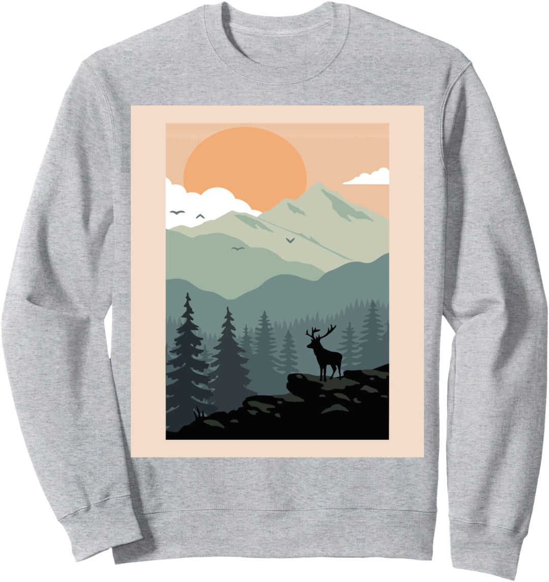 Berg Sonnenaufgang Elch Wandern Camping Sweatshirt