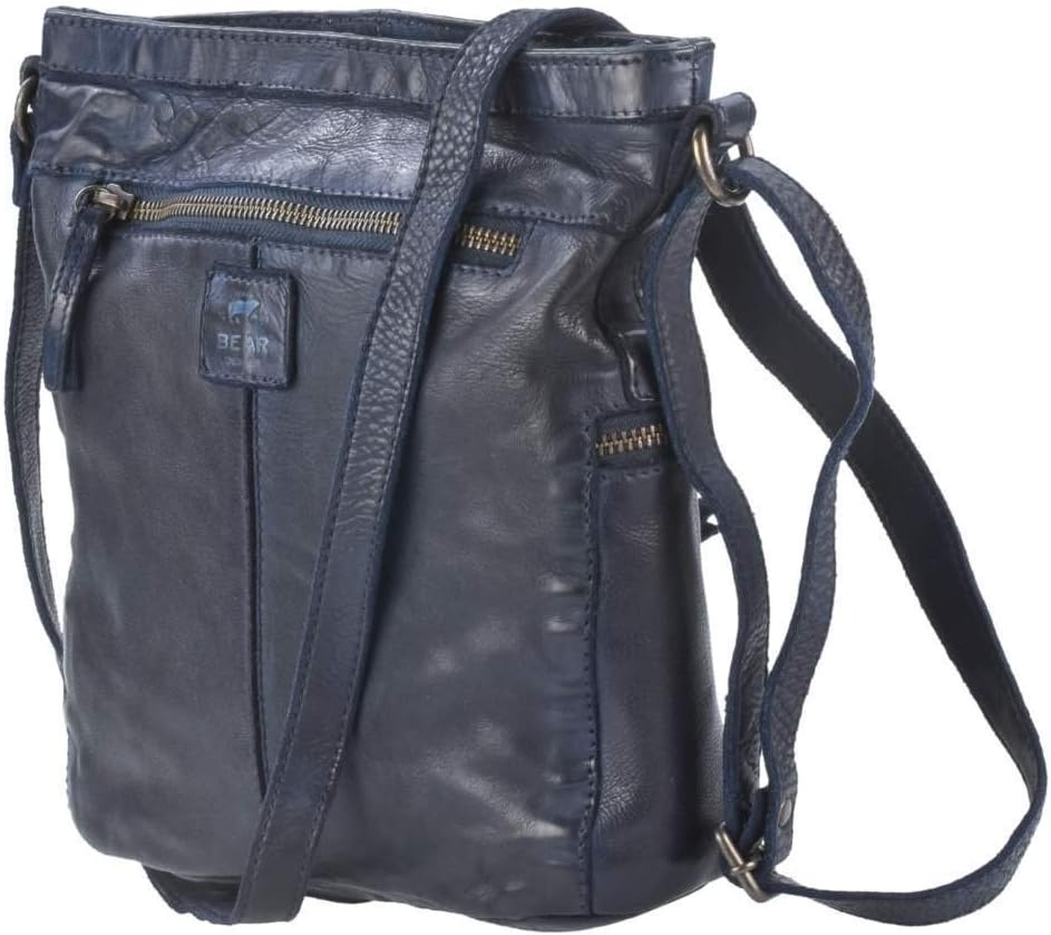 Bear Design Tasche Leder Schultertasche klein 26x25cm blau