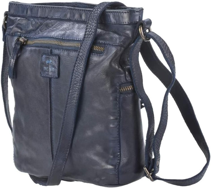 Bear Design Tasche Leder Schultertasche klein 26x25cm blau