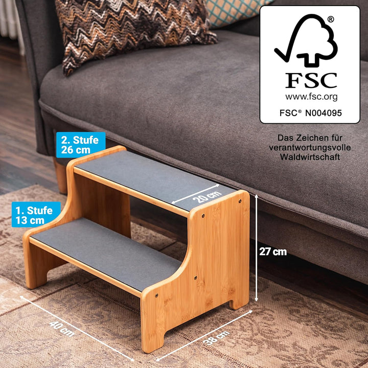 AMAZINGs Haustiertreppe für kleine, mittlere und schwere Hunde, Katzen. 2 Stufen | Hundetreppe + Kat