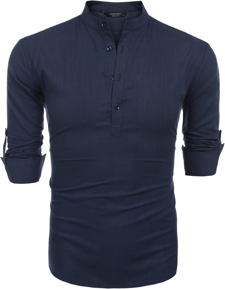 COOFANDY Herren Hemd Langarm Henley Shirt Leinenhemd Baumwolle Casual Regular Fit Sommerhemd A-dunke