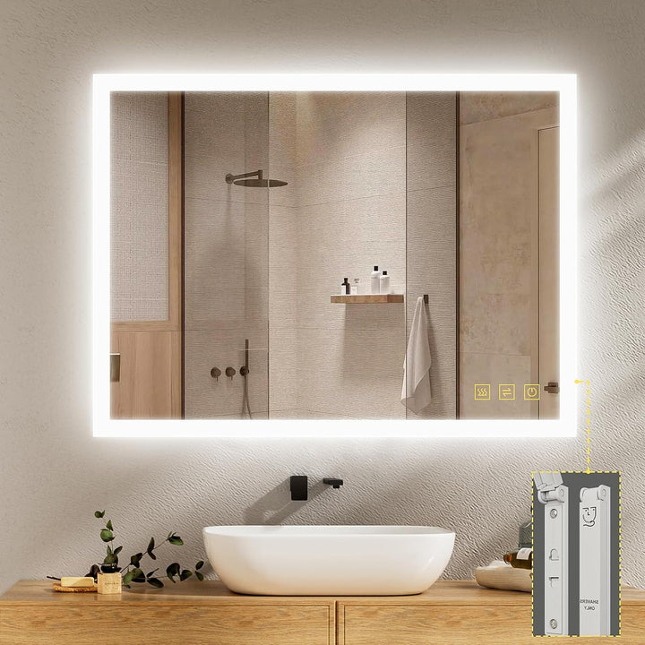 AI-LIGHTING Badezimmerspiegel mit Beleuchtung 80×60 cm Badspiegel mit Licht und Steckdose, Beschlagf