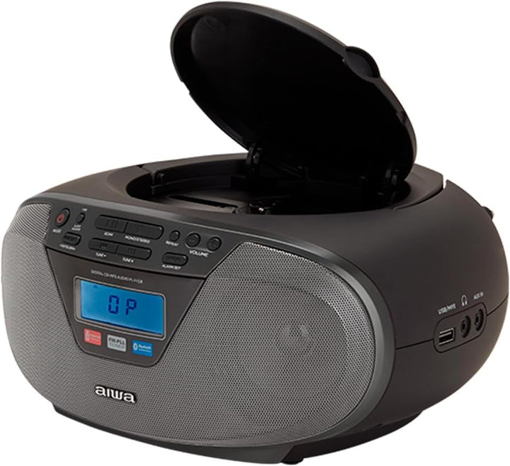 Aiwa BBTU-400BK Tragbares CD-Radio mit Bluetooth und USB, Farbdisplay, RDS, FM PLL, Weckfunktion, Fa