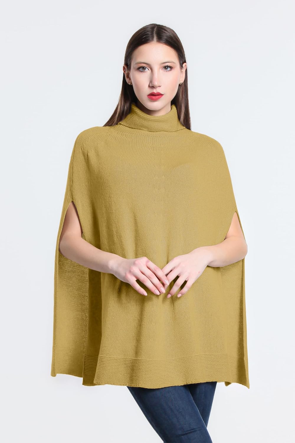 Damen Strickponcho Flechtmuster Rundhals Weich Herbst (Code 5348) Einheitsgrösse 8840 Camel, Einheit