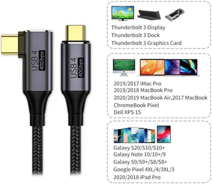 ChenYang CY 90 Grad abgewinkelt USB-C auf Type-C USB4 Kabel 40 Gbit/s mit 100W Aufladung UHD 8K 5K 4