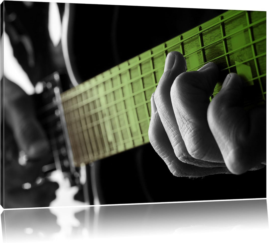 Mann spielt auf E-Gitarre schwarz/weiss Format: 100x70 auf Leinwand, XXL riesige Bilder fertig gerah