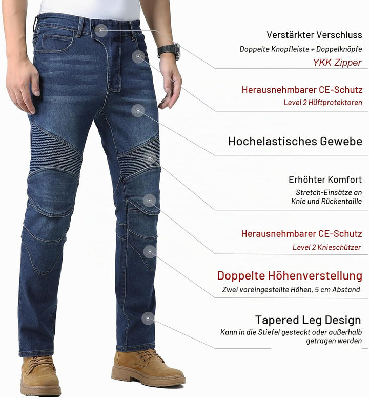 CTBQiTom Herren Motorrad Jeans Motorrad Hosen Schutz Motorradhose mit Abnehmbarer CE Rüstung 38W / 3