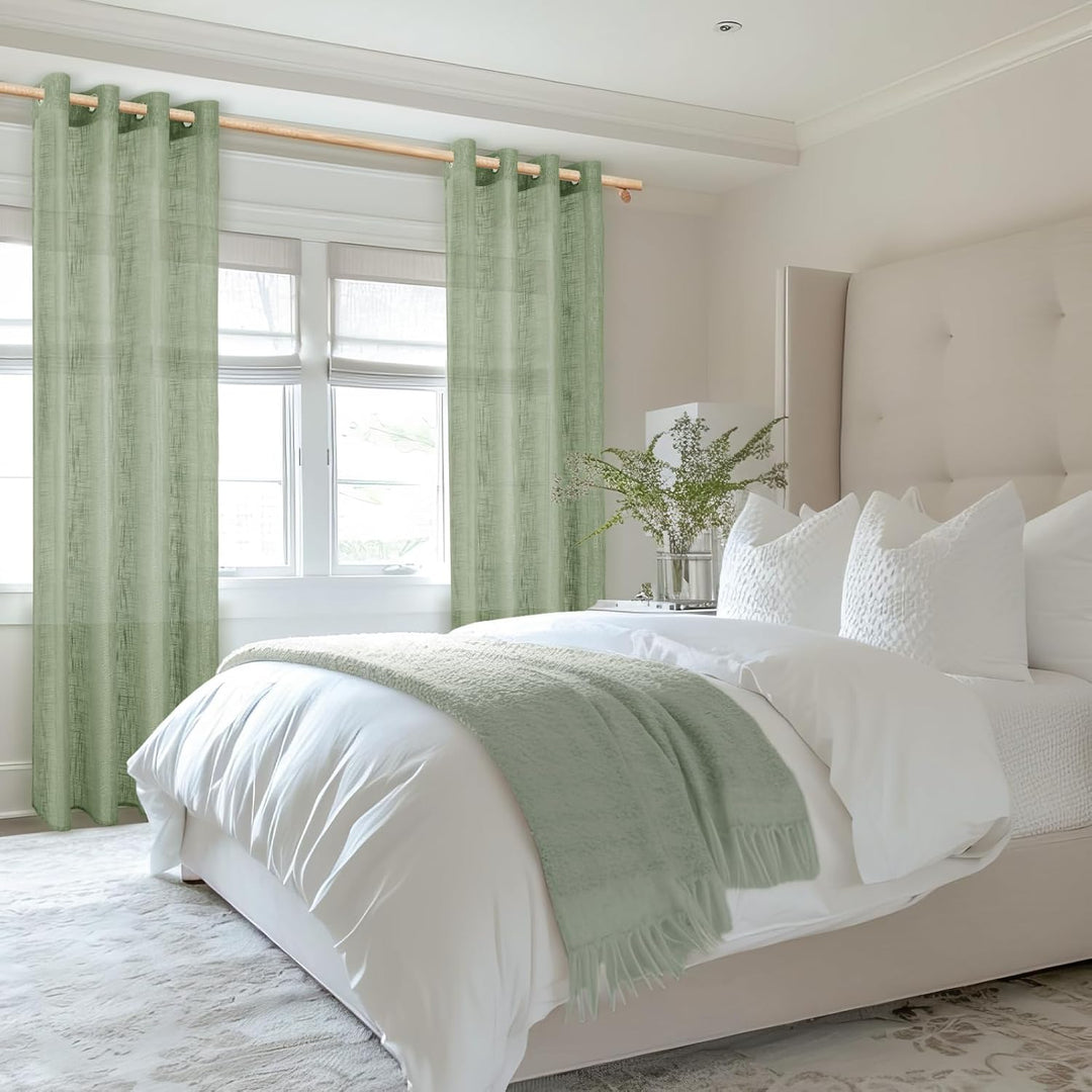 MRTREES Vorhänge mit Ösen Leinenoptik für Wohnzimmer Schlafzimmer Vorhang Salbeigrün Halbtransparent