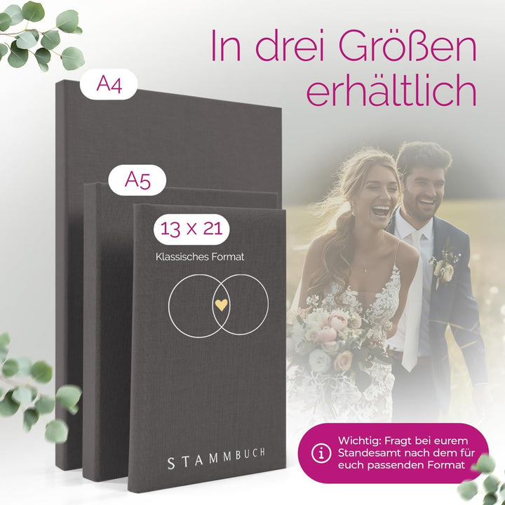Hochzeitideal – Stammbuch der Familie Serie Alan grau DIN A4 - Buchbinderleinen Stammbuch Hochzeit -