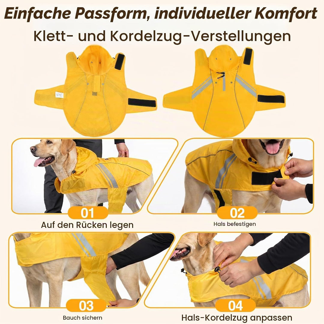 VIVAGLORY Hunderegenmantel für grosse Hunde, leicht an- und ausziehbare Regenbekleidung, reflektiere