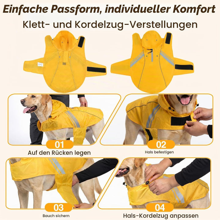 VIVAGLORY Hunderegenmantel für grosse Hunde, leicht an- und ausziehbare Regenbekleidung, reflektiere