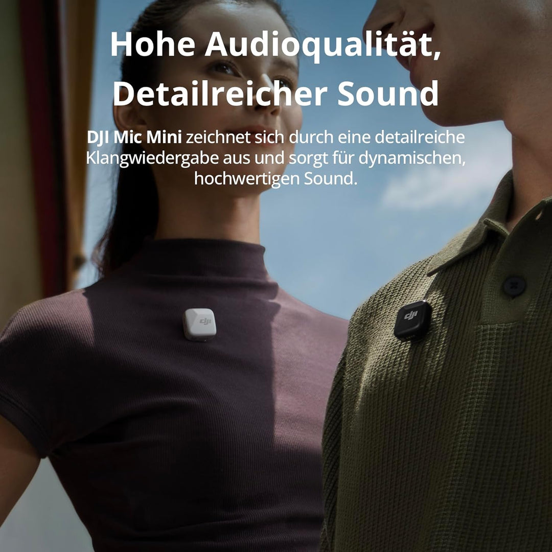 DJI Mic Mini (2 Sender + 1 Handy-Empfänger), Ansteckmikrofon, drahtloses Lavalier-Mikrofon für iPhon