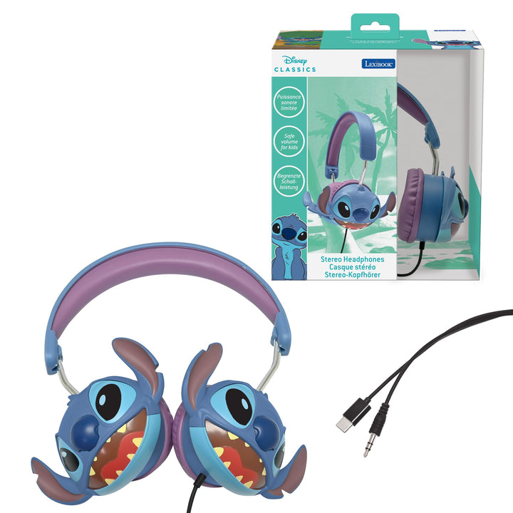 Lexibook, Disney Stitch, Stitch 3D kabelgebundene Stereo-Kopfhörer, Faltbar, Begrenzte Lautstärke, H