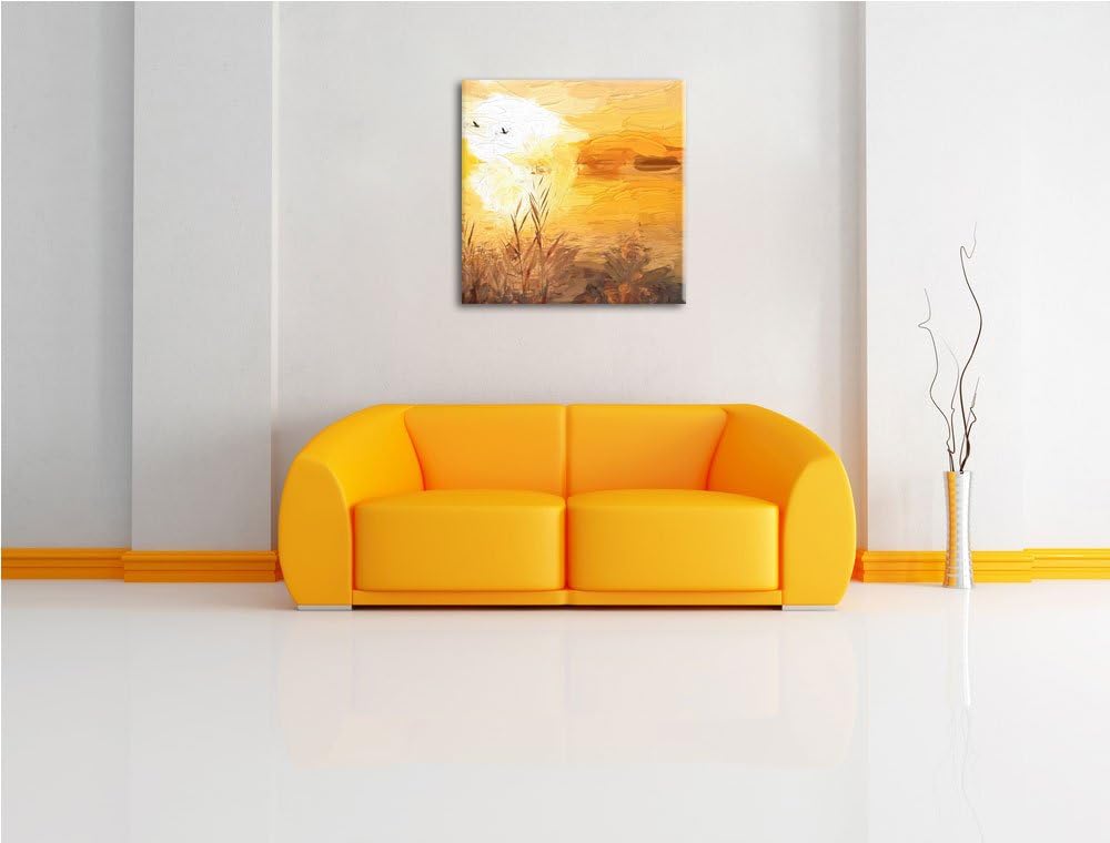 Pixxprint Sonnenuntergang, Format: 70x70 auf Leinwand, XXL riesige Bilder fertig gerahmt mit Keilrah