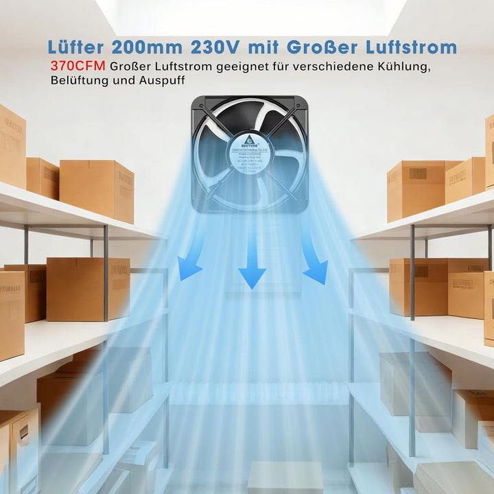 GDSTIME Lüfter 230V 200mm x 60mm 220V Lüfter Dual Kugellager 200mm Lüfter 20060 Axial Kühlung Lüfter
