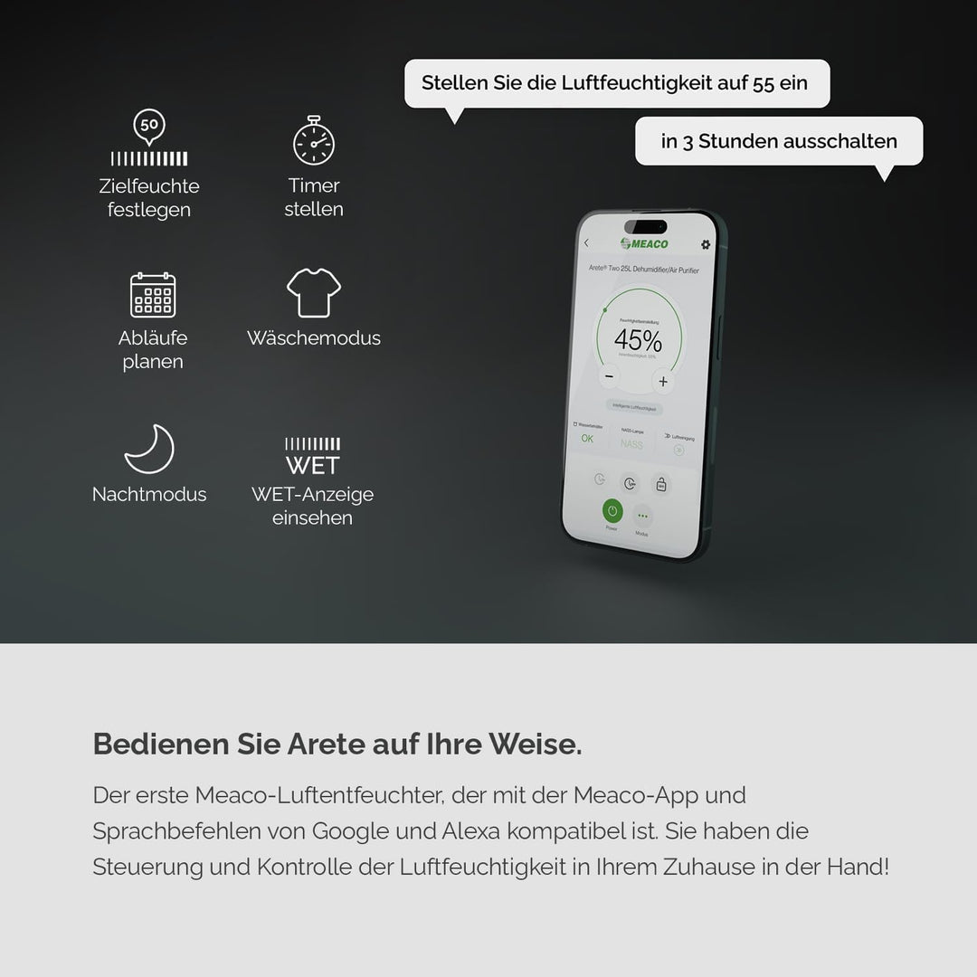 Meaco AreteTwo® 10L Luftentfeuchter & HEPA-Luftreiniger für ein 42m² grosses Zuhause. Entfernt Konde