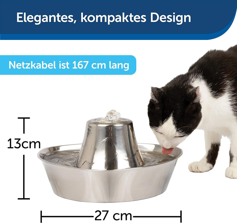 PetSafe Edelstahl-Trinkbrunnen Seaside, Sauberes Trinkwasser für Katzen und Hunde, Leiser Betrieb, 1