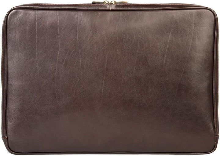 Maxwell Scott Handgefertigte Leder 17'' Laptophülle Davoli in Dunkelbraun, Dunkelbraun