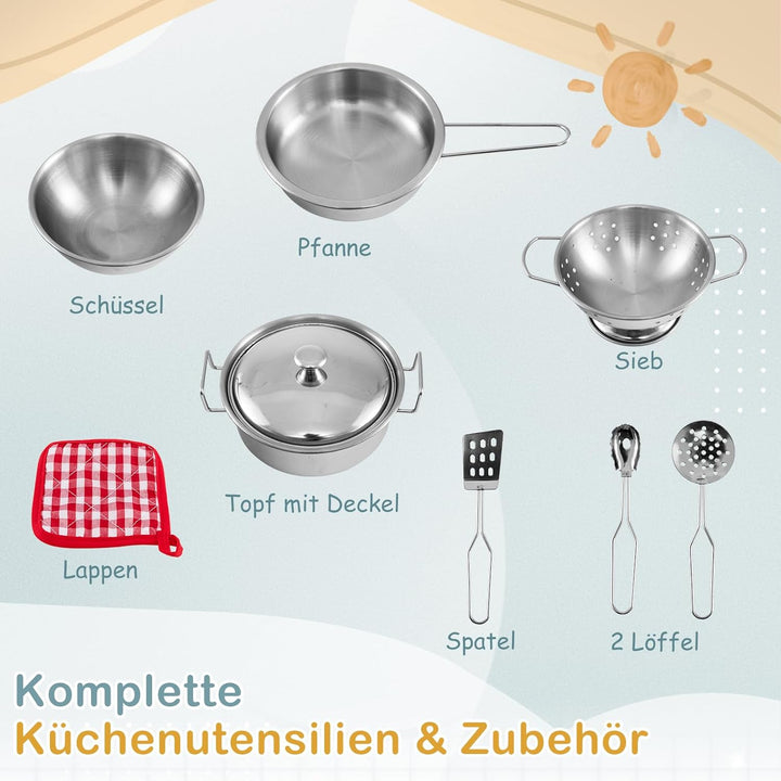 COSTWAY Matschküche Kinder Outdoor, Kinderküche Tannenholz mit Pflanzbehälter & 2 Kreidetafeln & Was