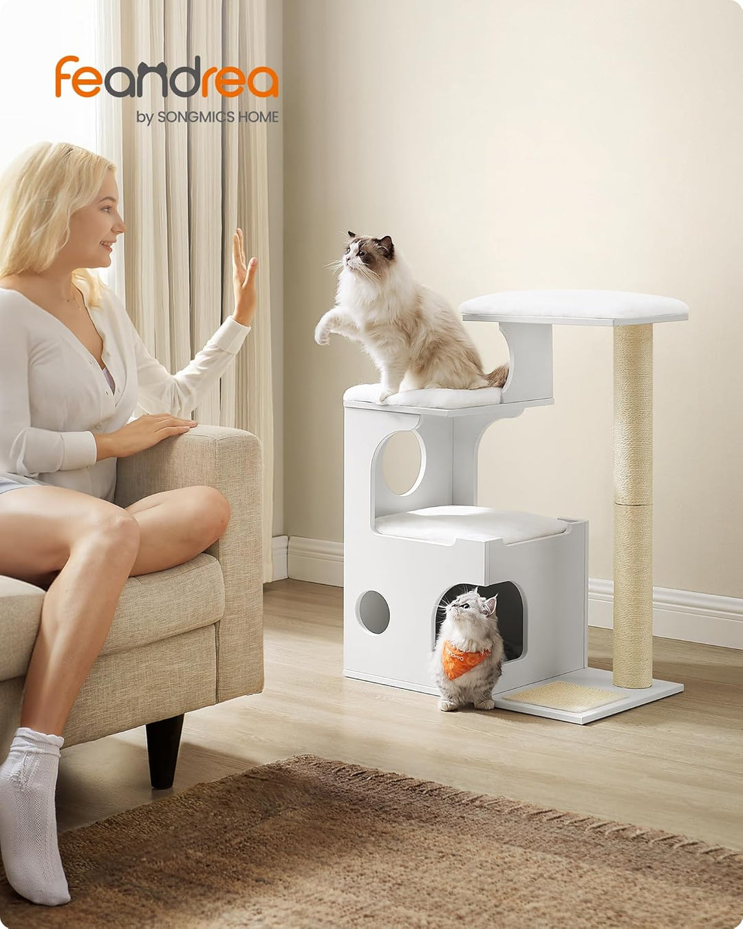 Feandrea Kratzbaum, 86 cm hoher Katzenbaum, Spanplatten-Katzenkratzbaum, mit Höhle, Liegeflächen, Sä