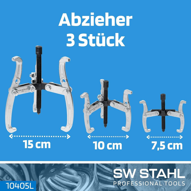 SW-Stahl 10405L KFZ-Abzieher Werkzeug I Lagerabzieher-Set 3-teilig I Abziehersatz zweiarmig 75mm und