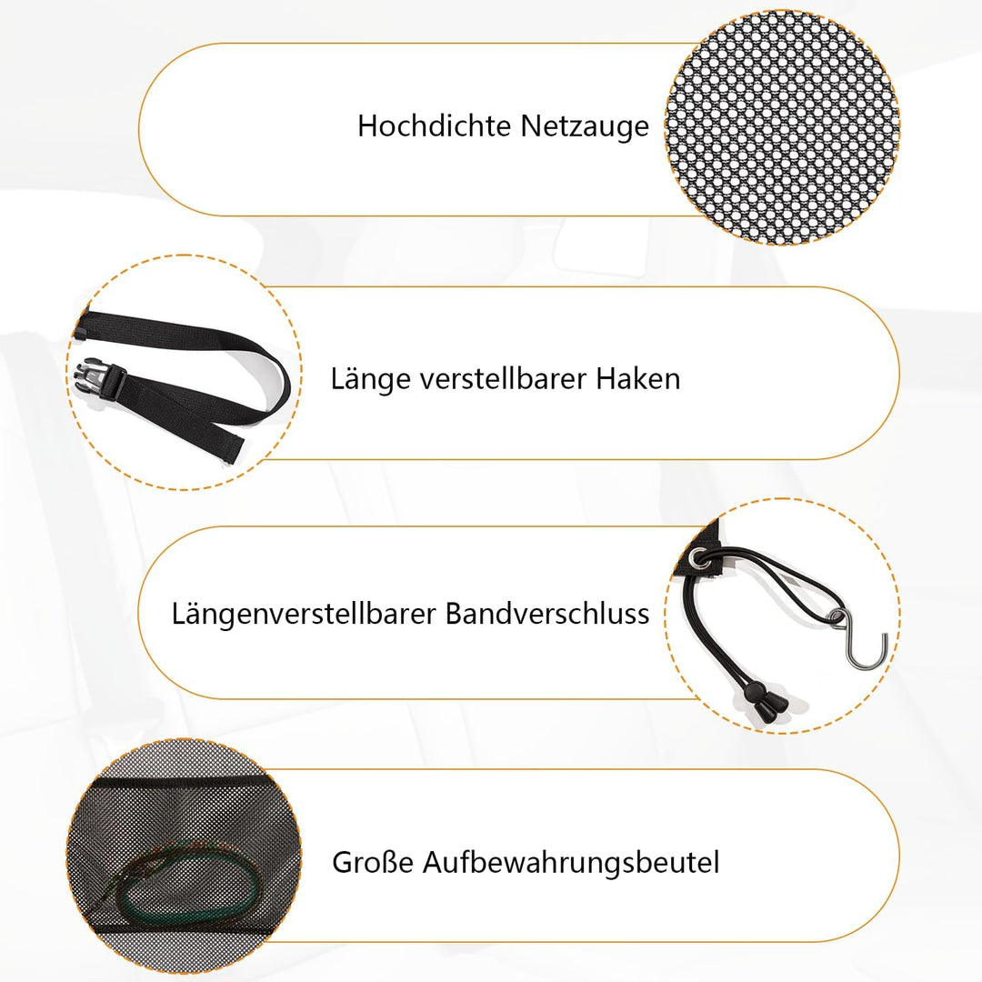 Auto Haustier Absperrnetz mit Aufbewahrungstasche, Universelles Trennnetz für Vordersitz und Rückban