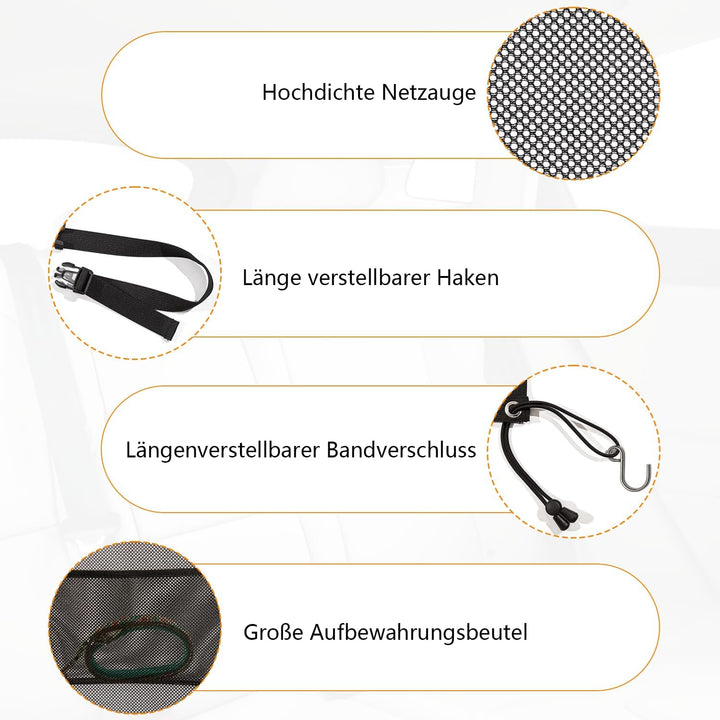 Auto Haustier Absperrnetz mit Aufbewahrungstasche, Universelles Trennnetz für Vordersitz und Rückban