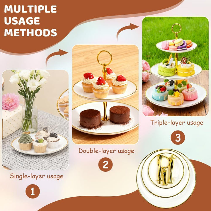 2er Set Tortenständer Etagere 3 Etagen Ø14.5/19.5/24.5cm Muffin Ständer Cupcake Halter Rund Kuchenst