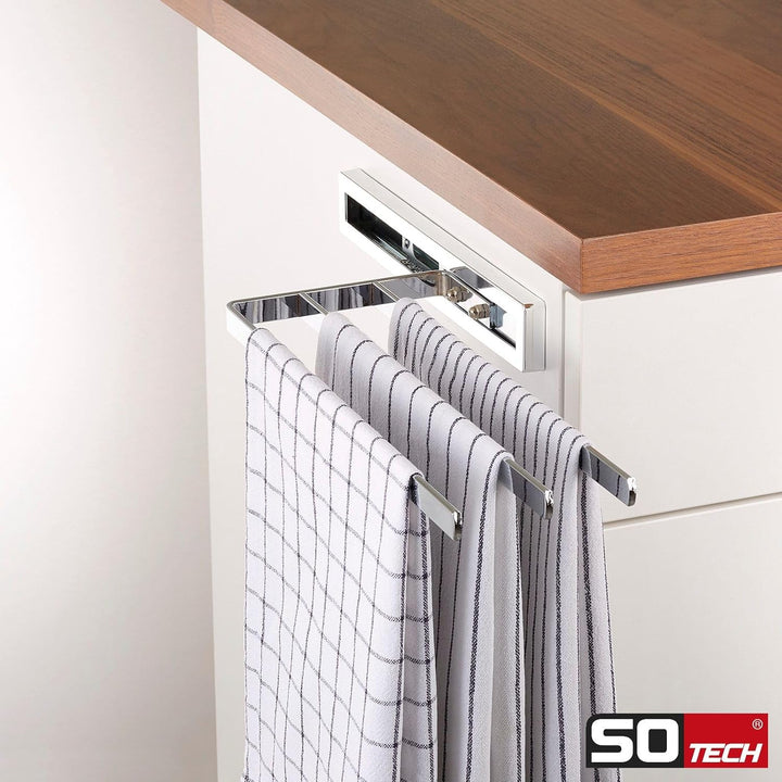 2 Stück SO-TECH® Handtuchauszug Elegance Chrom 3-armig 325 mm eingeschoben, 470 mm ausgezogen Handtu