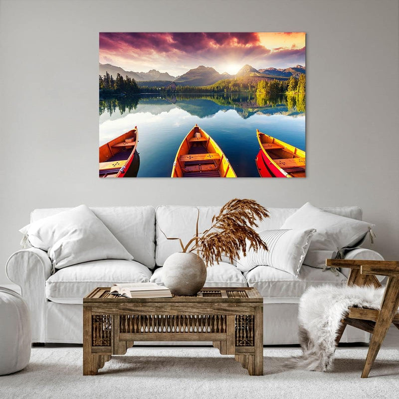 ARTTOR Bilder auf Leinwand 100x70cm Leinwandbild mit Rahmen See Natur Gross Wanddeko Bild Schlafzimm