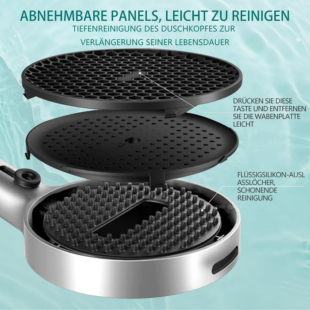Duschkopf Gross Hochdruck XXL mit Schlauch Regenduschkopf mit 3+1 Strahlarten, 130mm Gross Handbraus