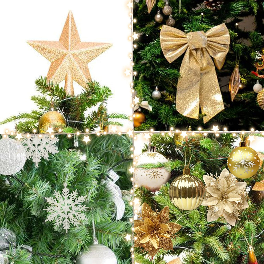 Weihnachtsbaum Deko,Christbaumschmuck Weihnachtskugeln,88 Stück Gold Weihnachtsbaumschmuck mit Weihn