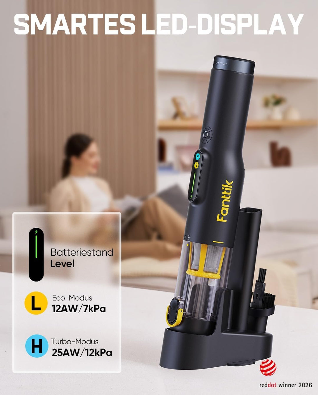 Fanttik Slim V10 Lite Kabelloser Handstaubsauger, 0,45 kg Leichtbau mit All-in-One-Station, 12000 Pa