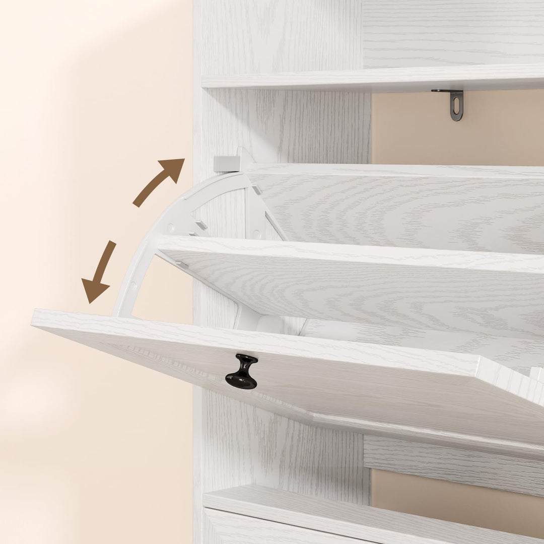 Schuhschrank mit 4 Klappen, Schuhablage Schuhschrank schmal Schuhregal mit offenen Ablagefächern, ve