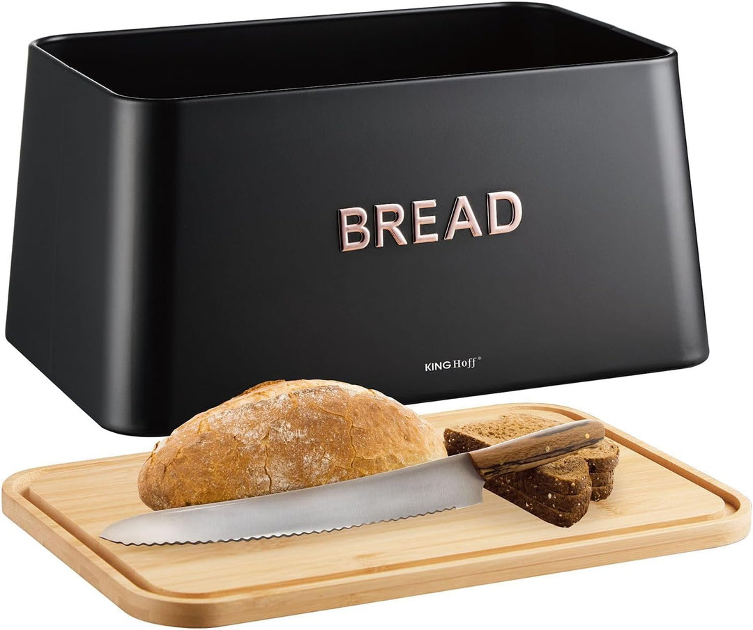 KING HOFF ELEGANTER,MODERNER BROTKASTEN AUS EDELSTAHL LEICHTE KONSTRUKTION (Schwarz_), Schwarz_