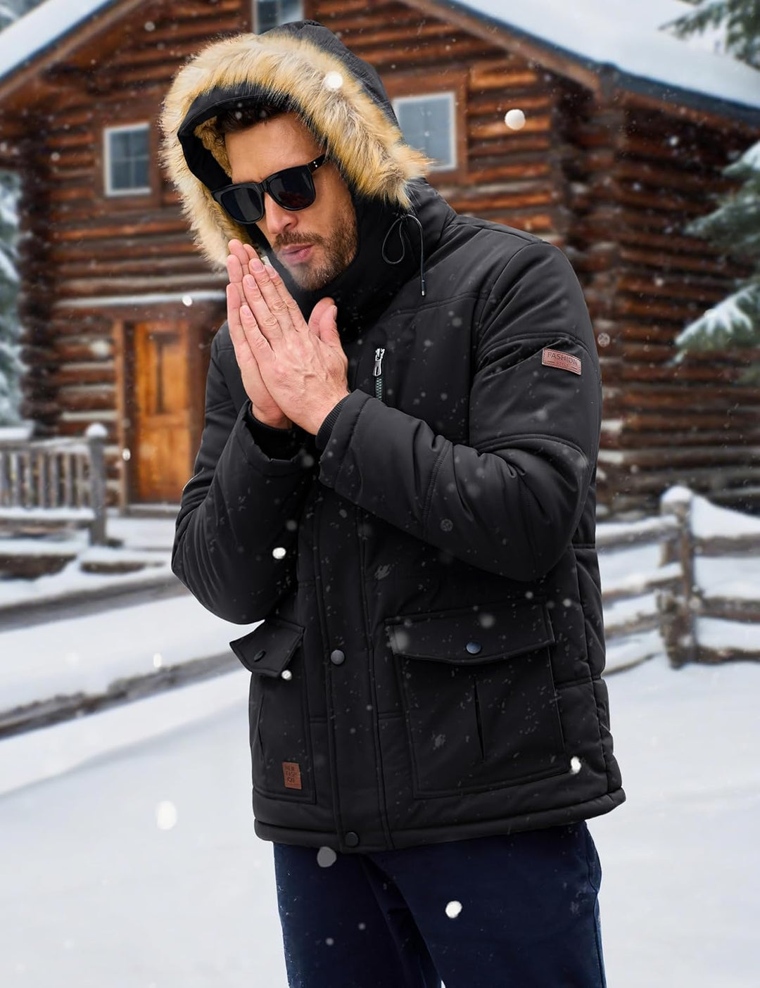 MAGCOMSEN Herren Winter Parka Jacke Winddicht Outdoor Warme Fleecejacke Freizeit Übergangsjacke Wass