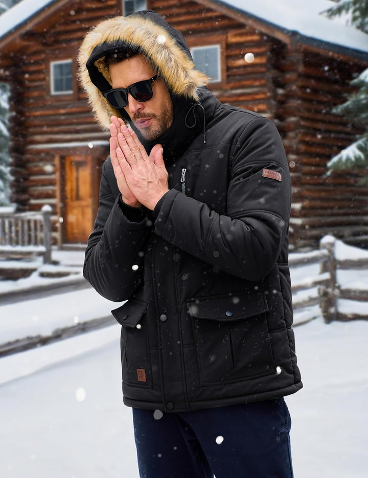 MAGCOMSEN Herren Winter Parka Jacke Winddicht Outdoor Warme Fleecejacke Freizeit Übergangsjacke Wass