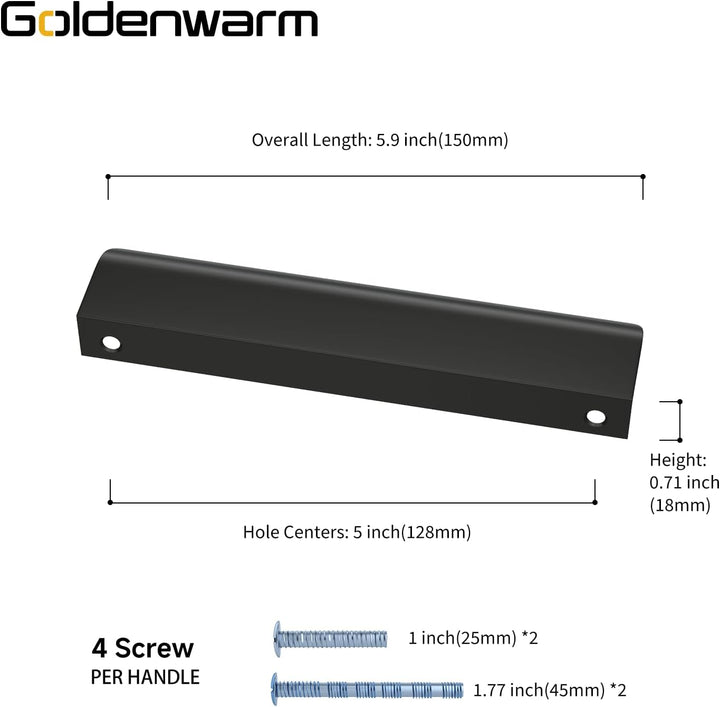 goldenwarm 5x 128mm Möbelgriffe Profilgriff Aluminium Schwarz Schrankgriffe Modernes Küchengriffe Ge