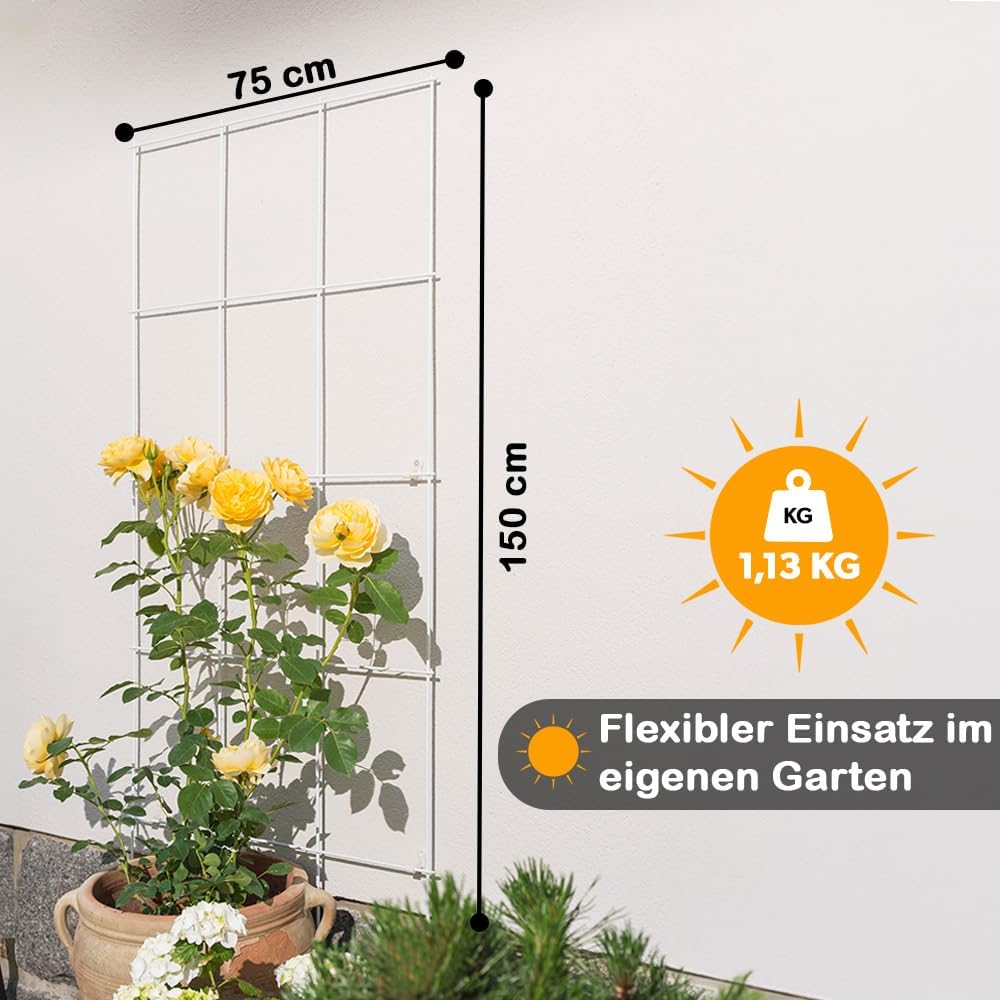 Gitterspalier Metall 150 x 75 cm Rankhilfe weiss, Kletterhilfe für Pflanzen, Rosen &amp; Rankpflanzen, i