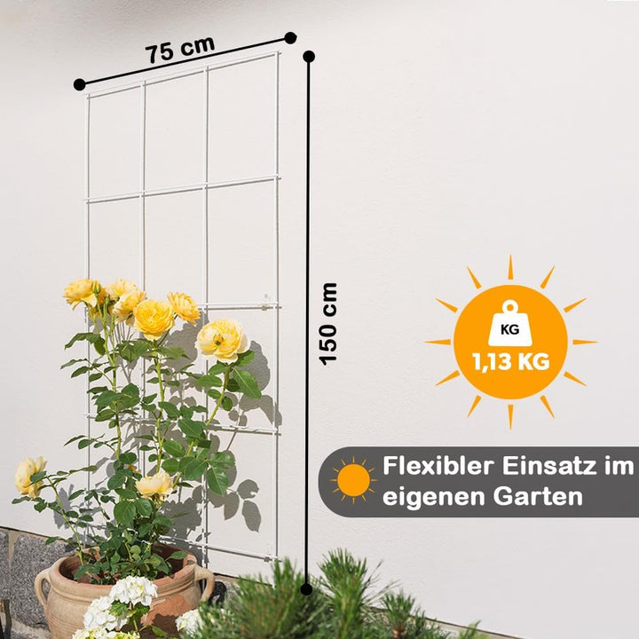 Gitterspalier Metall 150 x 75 cm Rankhilfe weiss, Kletterhilfe für Pflanzen, Rosen &amp; Rankpflanzen, i